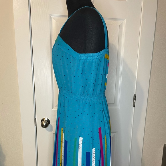 VTG 80s geometric teal dress  sz L (?) - Picture 3 of 6